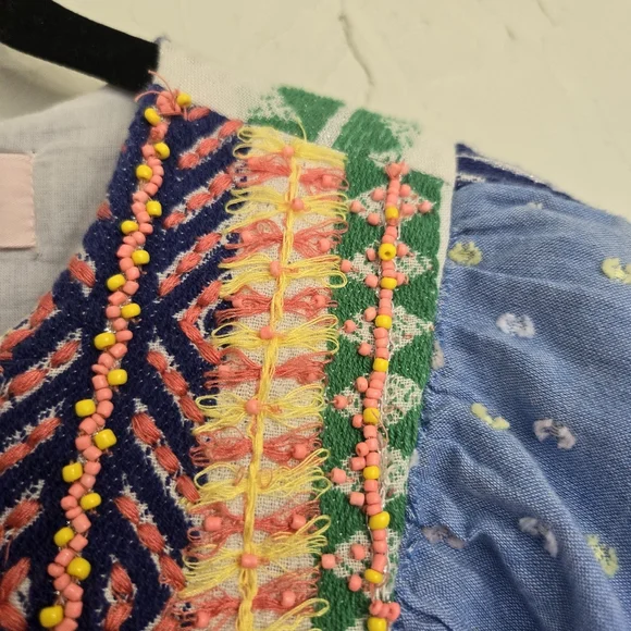 Anthro Verb by Pallavi Embroidered Swiss Dot Boho Blue Top - Picture 8 of 13